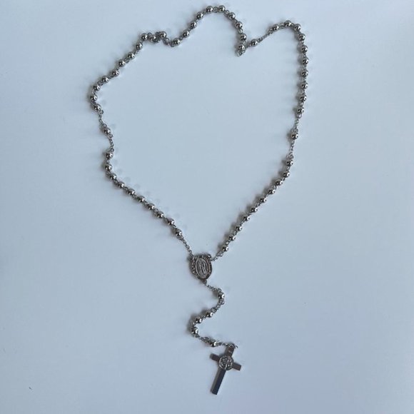 Y2K 2000s chrome silver rosary bead necklace - Picture 4 of 7